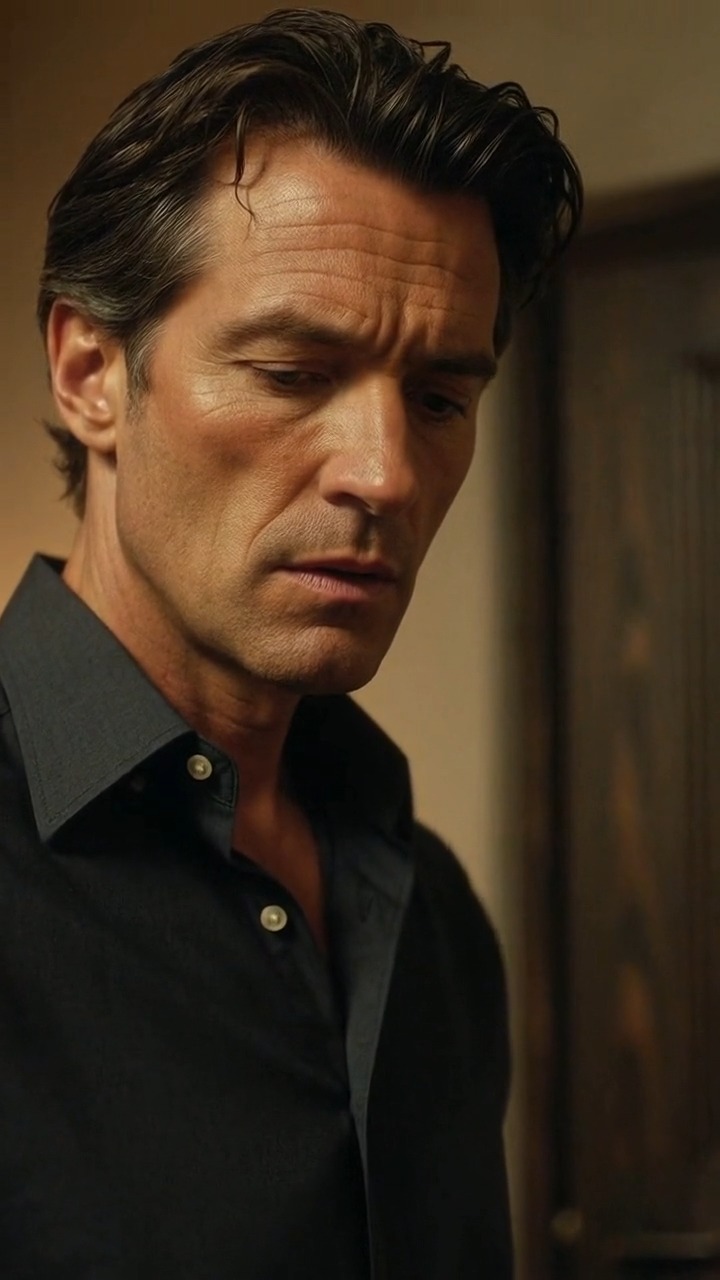 Marcus — close up, eyes cast down, expression tense with conflict